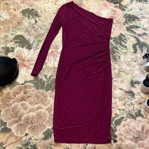Elegant One-Shoulder Burgundy Dress